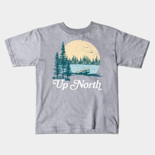 Vintage Up North Lake, Teal and White Kids T-Shirt